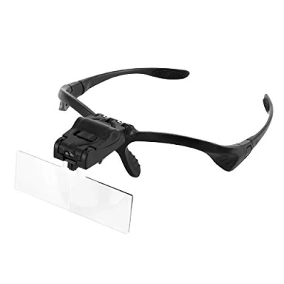 Imagen de Diadema lupa Wallfire, con luz LED, manos libres, para lectura, 5 lentes desmontables joyería, reloj y reparación electrónica (1,0 X, 1,5 2,0 2,5 3,5 X)