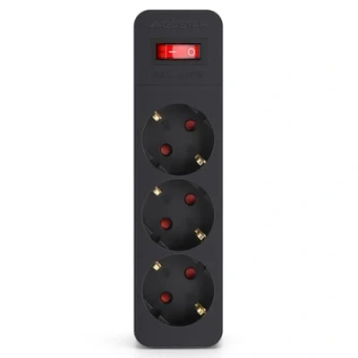 Imagen de Aigostar Adaptador Enchufes Plano con 3 Tomas y Interruptor,Ladron Protección Infantil,Enchufe de Pared,16A,250V,Negro