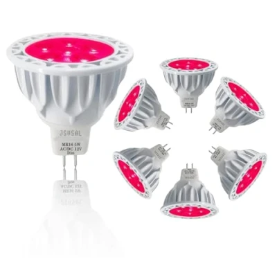 Imagen de JSVSAL Paquete de 6 bombillas LED MR16 GU5.3 con base dos pines, 5 W, equivalente a halógenos 50 CA CC 12 V bajo voltaje, focos 40 grados para paisaje, patio, jardín, árbol, piscina,
