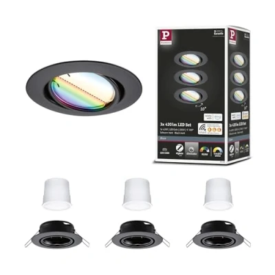 Imagen de Paulmann 92468 Luminaria empotrable LED Base Smart Home Zigbee juego básico, giratoria, redonda 230V 3x4,9W 3x420lm regul. 90mm negro mate metal RGBW+
