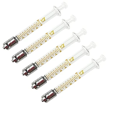 Imagen de Paquete de 5 jeringas vidrio con tapas, jeringa reutilizable Luer Lock 1 ml, inyector metal para laboratorio