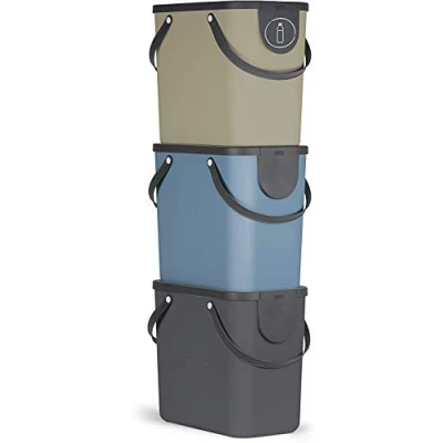 Imagen de Rotho Albula Juego de 3 sistemas separación residuos 25l para la cocina, Plástico (PP) sin BPA, antracita/azul/cappuccino, x (40.0 23.5 34.0 cm)