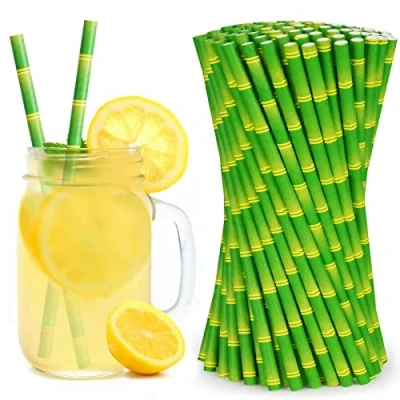 Imagen de Vicloon Paja de Papel, 100PCS Pajita Pajitas Fiesta Papel Utilizado para Cumpleaños, Bodas, Navidad, Biodegradables, Verde Bambú