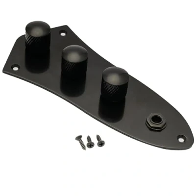 Imagen de Musiclily Placa de Control J Bass Cargada con Arnés Interruptor Perillas Precableada para Jazz Bass, Negro