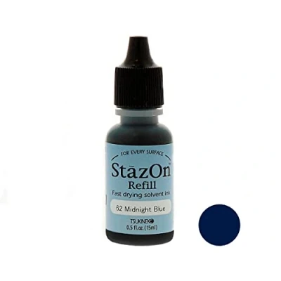 Imagen de Tsukineko Tinta STAZON para vidrio y plástico color azul noche recarga 15ml. Bote cánula