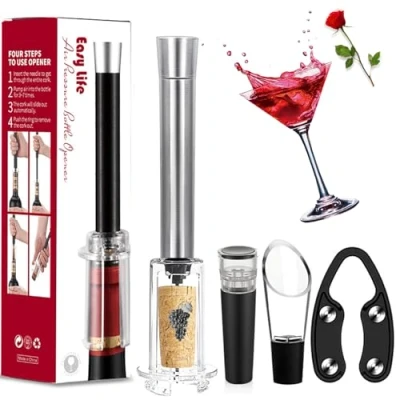 Imagen de MIRACLEW Wine Opener, Air Pump Cork Remover Bottle Opener Set, Miracle Pressure With Vacuum Stopper, Pourer, Paper Cutter (Silver)