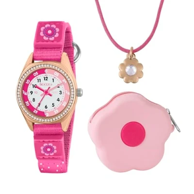 Imagen de Tikkers Juego de regalo reloj, collar y bolso flores rosas para niña, rosa, Flor