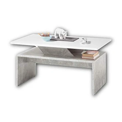 Imagen de Stella Trading Allegra Mesa de café Moderna con Tablero Elevado en Aspecto, Color, Madera ingeniería, Hormigón/Blanco, 100 x 50 60 cm