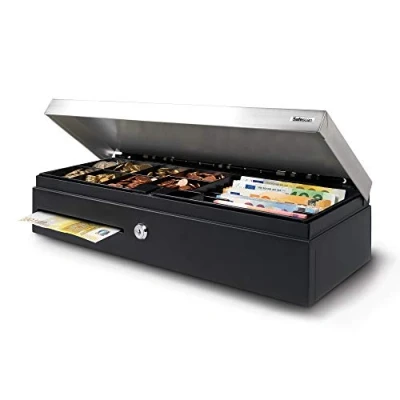 Imagen de Safescan SD 4617S Cajón portamonedas vertical para el efectivo Caja registradora con 6 apartados billetes y 8 monedas dinero conexión RJ 12 de 46x17x10 cm