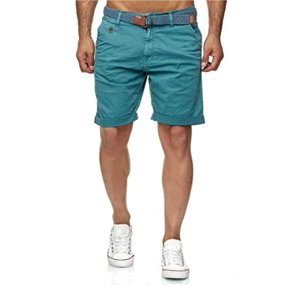 Imagen de Indicode Conor Pantalones cortos chinos para hombre, con cinturón, 100% algodón, bermudas de corte regular Aegean Blue L
