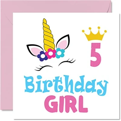 Imagen de tarjeta de cumpleaños 5 años para niña, unicornio, feliz niña años, tarjetas niñas, felicitación 145 mm x hija, sobrina, nieta, niños