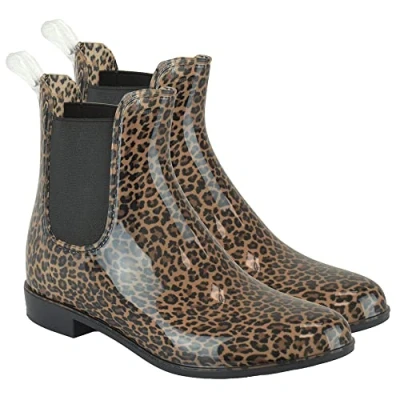 Imagen de Botas de lluvia Wellington Chelsea PVC para mujer, estampado leopardo, 40 EU
