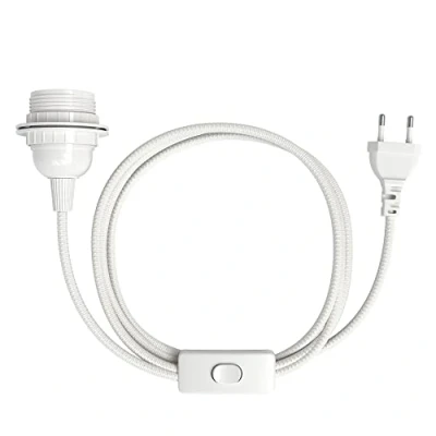 Imagen de EAZY CASE Portalámparas E27 con cable de tela 5 m, interruptor, anillo rosca para pantalla y enchufe, ideal colgar lámparas colgantes, lámpara bricolaje, color blanco