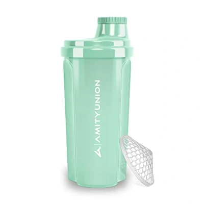 Imagen de Coctelera de proteínas 500 ml &quot;Heaven&quot; a prueba fugas, sin BPA con tamiz y escala que se pueden hacer clic para batidos cremosos suero, mezclador proteínas, original en Azul menta