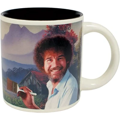 Imagen de The Unemployed Philosophers Guild Bob Ross Taza con diseño de Ross, en caja regalo