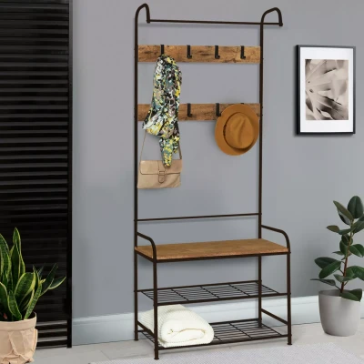 Imagen de IDMarket Armario de entrada PEDRO 79 cm madera y negro diseño industrial