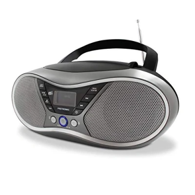 Imagen de Metronic 477171 Radio CD portátil con USB para MP3, FM RDS y DAB+, entrada audio, salida auricular, función doble alarma, gris/negro