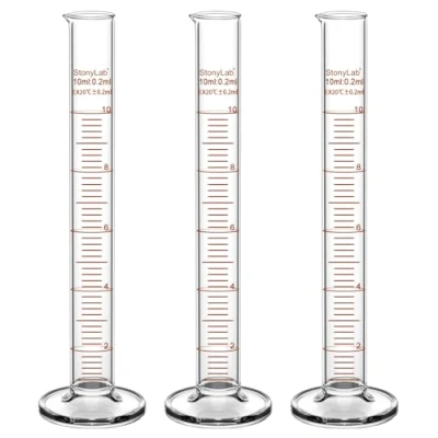 Imagen de stonylab Cilindro de Medición Graduado, Paquete 3 10 ml Graduado Vidrio Borosilicato Pared Gruesa Cristalería Laboratorio
