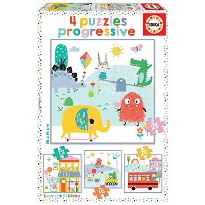 Imagen de Educa Infantil Lemon Ribbon de 12, 16, 20 y 25 Piezas, 5 Puzzles progresivos, Color Variado (18061), Color/Modelo Surtido
