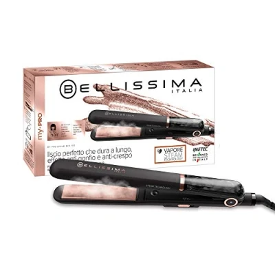 Imagen de Bellissima Imetec My Pro Steam B28 100, Plancha de pelo con vapor profesional, efecto liso anti encrespado, revestimiento en cerámica, temperatura regulable, calentamiento rápido, color negro