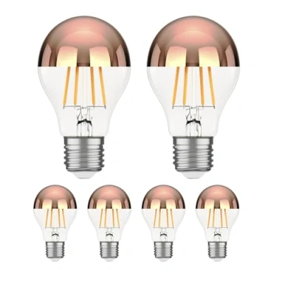 Imagen de ledscom.de 6 piezas bombilla LED E27, A60, blanco cálido (2600 K), 7,5 W, 839lm, espejo de cabeza (oro rosa)