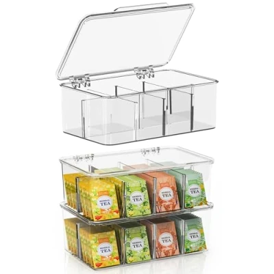 Imagen de KICHLY Caja de te infusiones, Pack 3 Acrílica 24 Secciones Para Té, Café, Especias, Encimeras Cocina, Armarios, Despensa (Transparente)