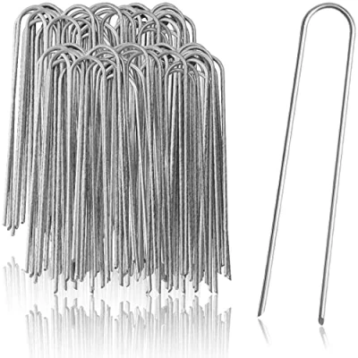 Imagen de com four® Anclajes de Suelo 100x Acero Revestido Piquetas robustas para Sujetar láminas y vellones Malas Hierbas jardín Camping (100 Piezas 200x25x3.8mm)