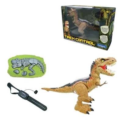 Imagen de Lexibook RC Tyrannosaurus Control, Dinosaurio Realista, Movimientos articulados, Rugidos, Escupir Humo, Efectos Luminosos, Recargable, Controles remotos fósil y de muñeca incluidos, DINO02