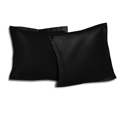 Imagen de Home Linge Passion Lote de 2 Fundas Almohada con Volador Plano 57 Hilos, Algodón, Negro baquelita, Individual, 63x63 cm,