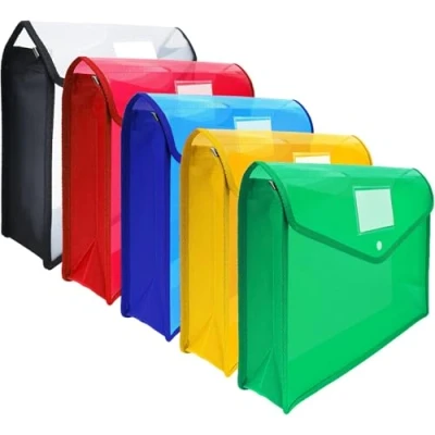 Imagen de Carpeta De Plástico A4,5 Piezas Bolsas Documentos con Botón Gran Capacidad Bolsillos para Carpetas Sobre Archivos Oficina, Hogar, Escuela y Viajes