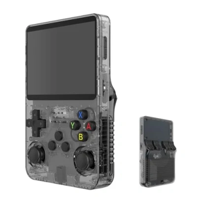 Imagen de R36S Consola de mano videojuegos retro, pantalla IPS 3,5 pulgadas, reproductor vídeo, tarjeta TF 64 GB, más 10 000 juegos, sistema Linux código abierto, negro
