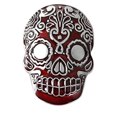 Imagen de DT Hebilla de cinturón estilo vintage mexicano azteca con calavera occidental para hombres y mujeres, cumpleaños, Navidad, día del padre, Rojo, Large