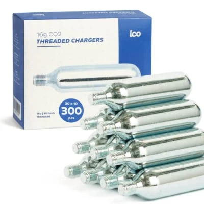 Imagen de ICO 16g Bombona CO2 Roscada 300uds para Usar con inflador CO2, Cartucho Accesorios Bicicleta MTB Y de Carretera.