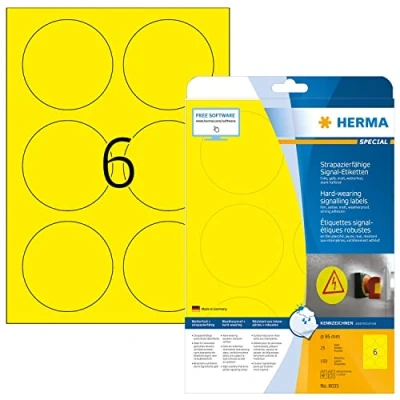 Imagen de Herma 8035 Pack de 150 rótulos, diámetro 85 mm, color amarillo