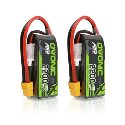 Imagen de OVONIC 2s Lipo Batería de polímero litio (7,4 V, 120 C, 2200 mAh, con conector XT60, para helicóptero avión teledirigido 1:14, 2 unidades)