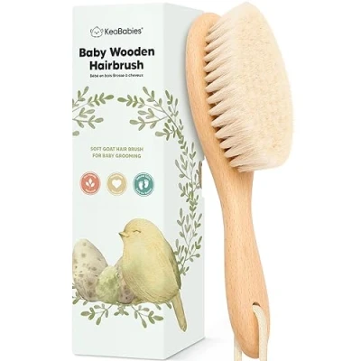 Imagen de cepillo de pelo para bebé recién nacido Madera natural con cerdas suaves cabra la costra láctea Kit cuidado el cuero cabelludo perfecto bebés, niños pequeño