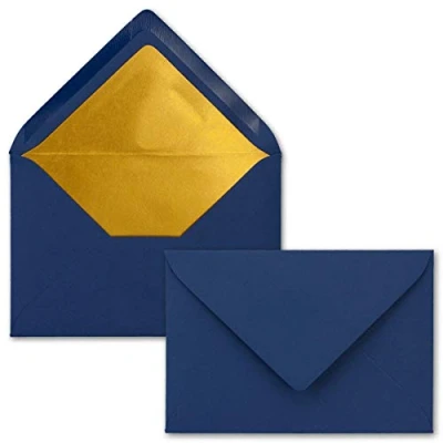 Imagen de FarbenFroh by GUSTAV NEUSER 25 sobres B6 con forro interior dorado, 12,5 x 17,6 cm, azul noche, forrados papel metálico, adhesivo húmedo,