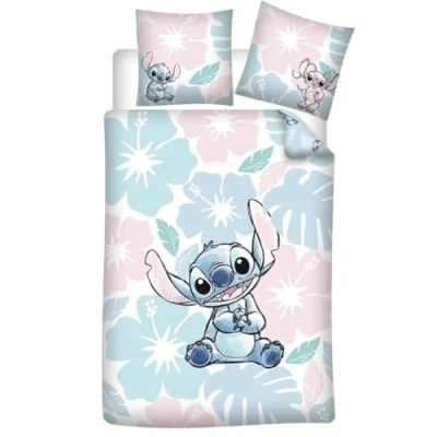 Imagen de Juego de cama Stitch Flowers 1 persona, funda nórdica 140 x 200 cm + almohada 65 cm, polialgodón