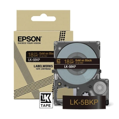 Imagen de Epson LabelWorks LK 5BKP Cinta adhesiva compatible con LW C410 y C625 (18 mm), color negro dorado