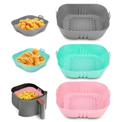 Imagen de Molde Silicona Freidora de Aire,Bandeja Accesorios para Freidora,Accesorios Sin Aceite,Cesta Cuadrada Aire,Reutilizable Accesorios,para Air Fryer,Microondas,Horno