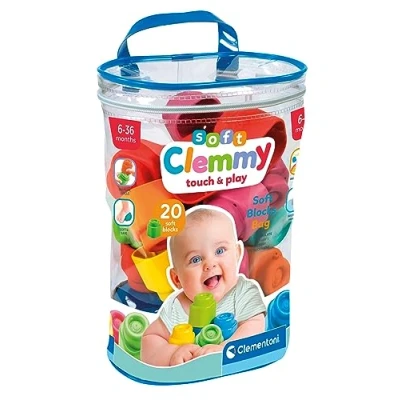 Imagen de Clementoni 17877 Soft Clemmy Bolsa 20 Piezas Construcciones Blandita, Ladrillos De Construcción, 40 Bloques Blanditos, 100% Lavables, Juguete Bebé 6 Meses, Made In Italy