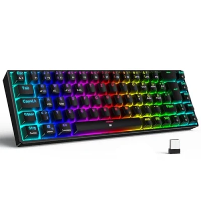 Imagen de TECURS teclado inalámbrico para gaming, mecánico RGB QWERTZ (disposición alemana) con interruptor rojo PC Gamer y trabajo, 65% TKL Gaming Keyboard PS4/PS5/portátil/Xbox One, negro