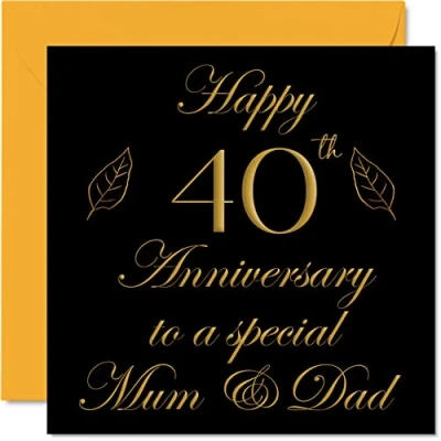 Imagen de Special Ruby Anniversary Card for Dad Mum Parents &amp; Happy 40th Wedding Cards from Son Daughter Family, 145mm x Greeting Fortieth Anniversaries