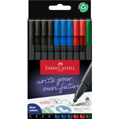 Imagen de Faber Castell Grip Finepen Office 151691 Set de 10 rotuladores finos, ancho línea 0,4 mm, negro, azul, rojo, verde