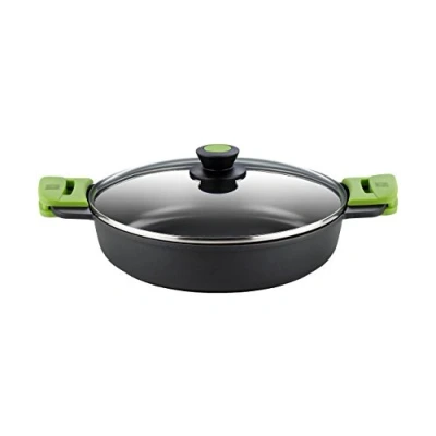 Imagen de BRA Cacerola Baja con Tapa de Cristal y Asas Silicona, Aluminio fudido, Negro, 28 cm