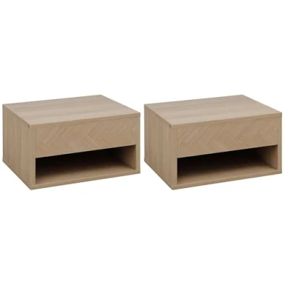 Imagen de HOMCOM Juego de 2 Mesitas Noche Flotantes Mesillas Mesas con Cajón para Dormitorio Salón 37x32x21 cm Natural