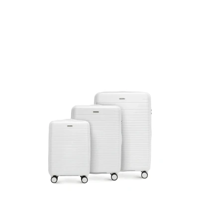 Imagen de WITTCHEN FUERTA Line Juego de 3 Maletas Equipaje rígido Maleta expandible Polipropileno con Rayas Brillantes 4 Ruedas Dobles Asa telescópica Cerradura TSA Talla (S+M+L) Blanquecino