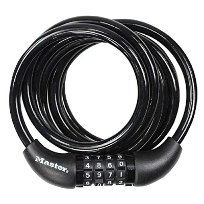 Imagen de MASTER LOCK 8221EURDPRO Candado, 1, 8, Combinación, Exterior, para Bicicleta, Monopatín, Paseante, Cortacésped y Otro Equipo, Unisex Adult, Negro, 1.8 m Cable