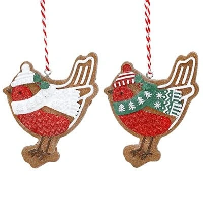 Imagen de Gisela Graham Decoraciones navideñas de resina con petirrojo jengibre, juego dos