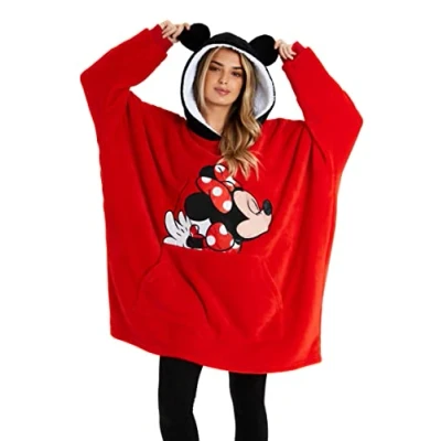 Imagen de Disney Sudadera Mujer de Mickey Mouse, Sudaderas Oversize Forro Polar con Capucha 3D, Regalos para Mujer, Talla Única (Rojo)